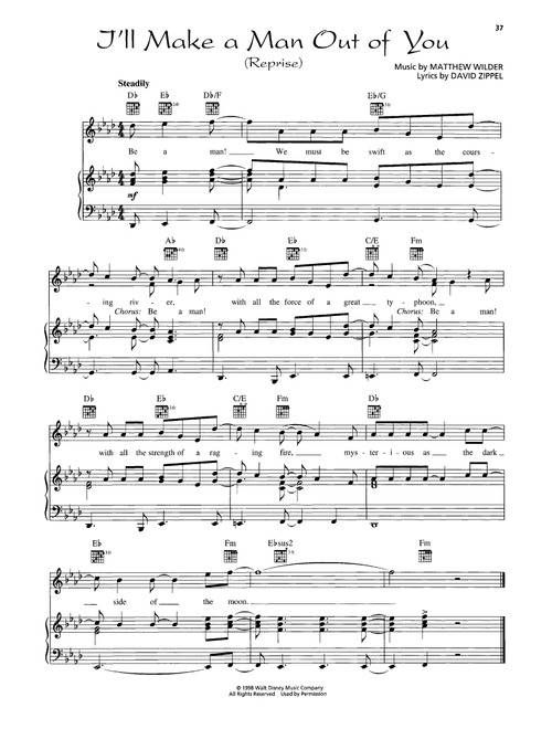 I'll Make A Man Out Of You (Reprise) (from Mulan) - David Zippel & Matthew Wilder (Piano-Vocal-Guitar)