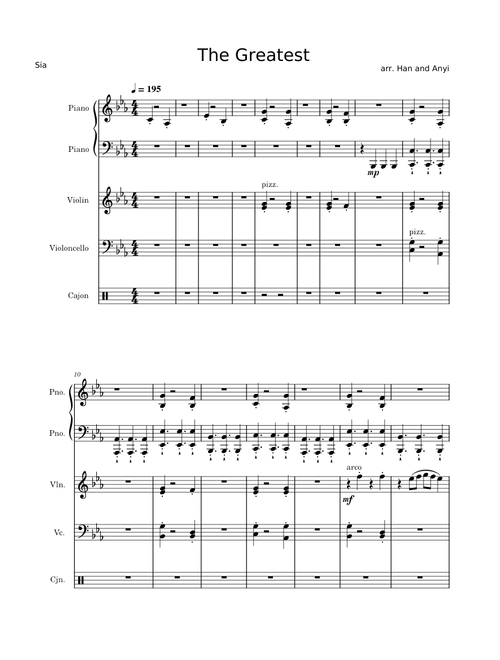 'The Greatest' Sia, arr. Han and Anyi for Jin Long Trio