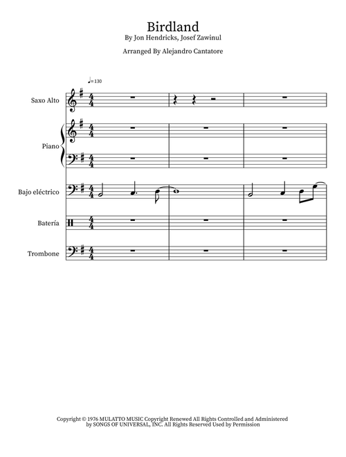 Birdland (Arr. Alejandro Cantatore) - Manhattan Transfer (Lead Sheet - Fake Book)