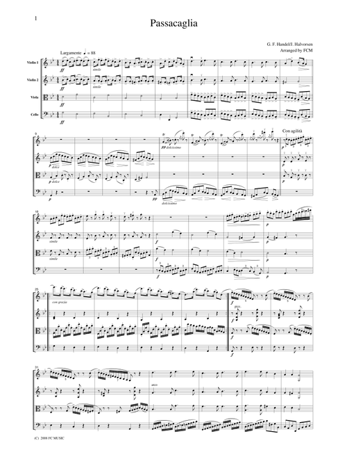 Handel/Halvolsen  Passacaglia, for string quartet, CH108 (Arr. FCMUSIC) (String Quartet)