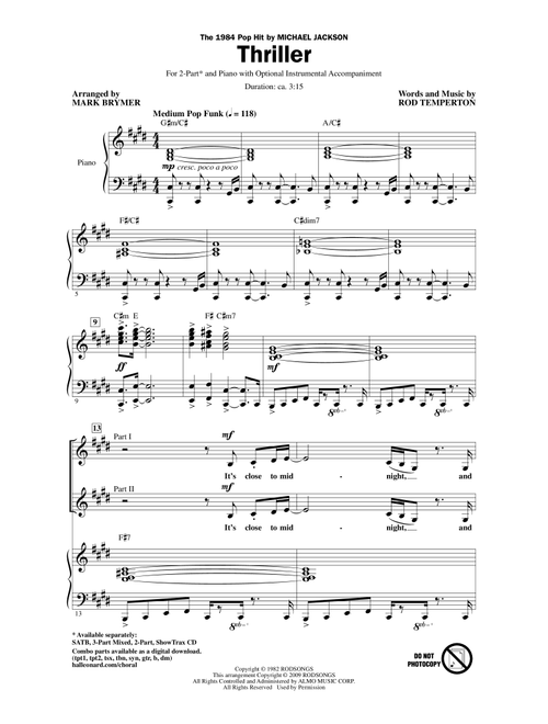 Thriller (Arr. Mark Brymer) - Michael Jackson (Choral, 2-Part)