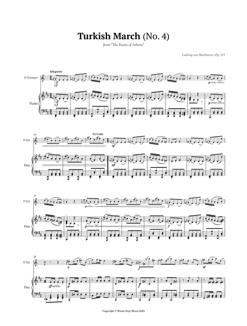 Turkish March by Beethoven for Trumpet in D and Piano (Arr. Ander) (Trumpet and Piano)