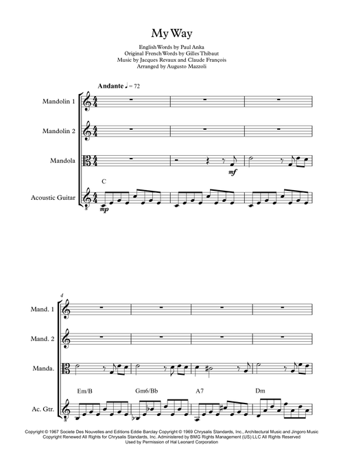 My Way (Arr. Augusto Mazzoli) - Elvis Presley (Small Ensemble)