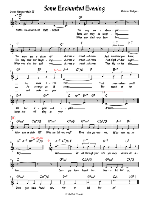 Some Enchanted Evening (Lead sheet with lyrics )