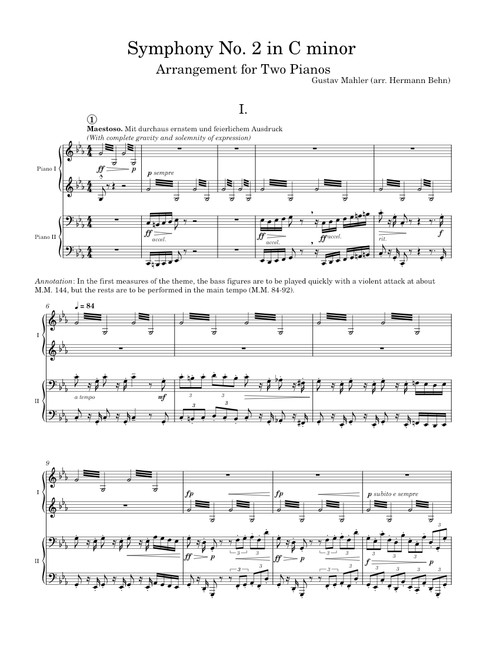 Symphony No. 2 (Two Piano Arrangement) – Gustav Mahler