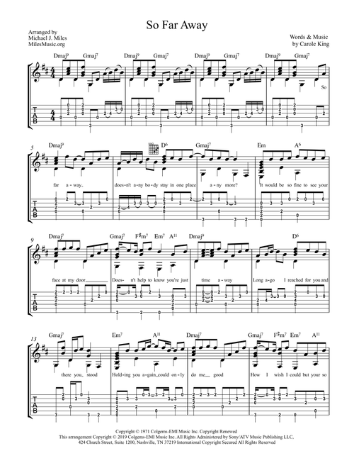 So Far Away (Arr. Michael J. Miles) - Carole King (Solo Guitar)