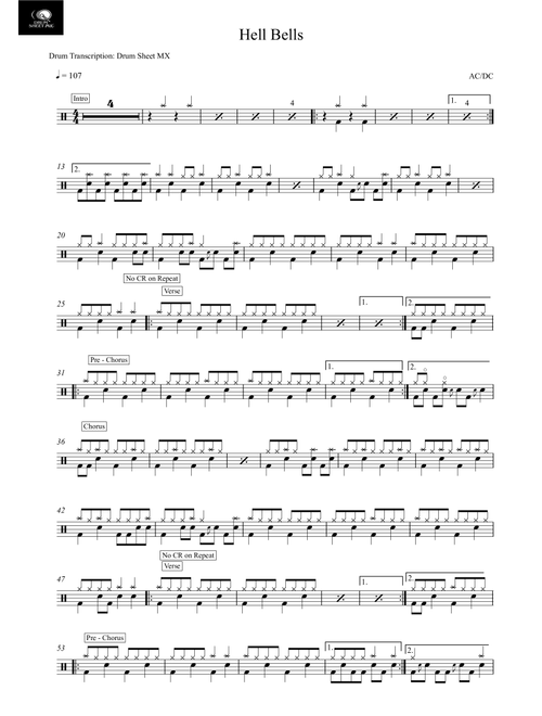 Hells Bells (Arr. Drum Transcription: Drum Sheet MX) - AC/DC (Drums)