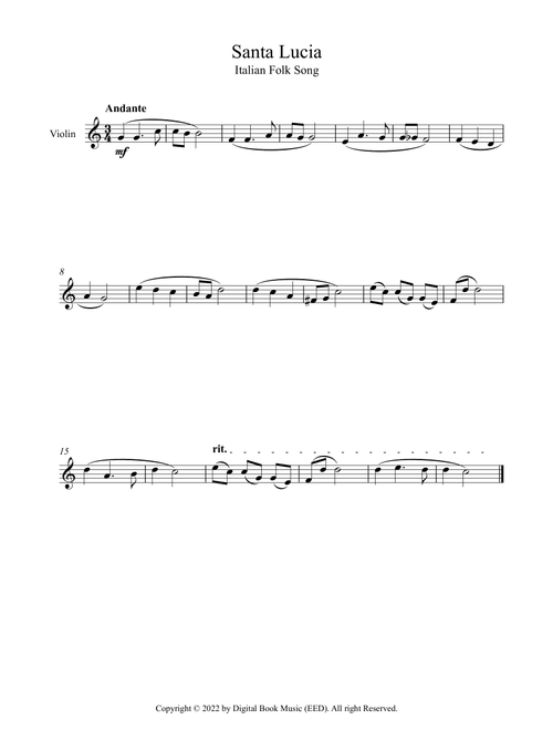 Santa Lucia - Italian Folk Song (Violin) (Arr. Digital Book Music) (Violin Solo)