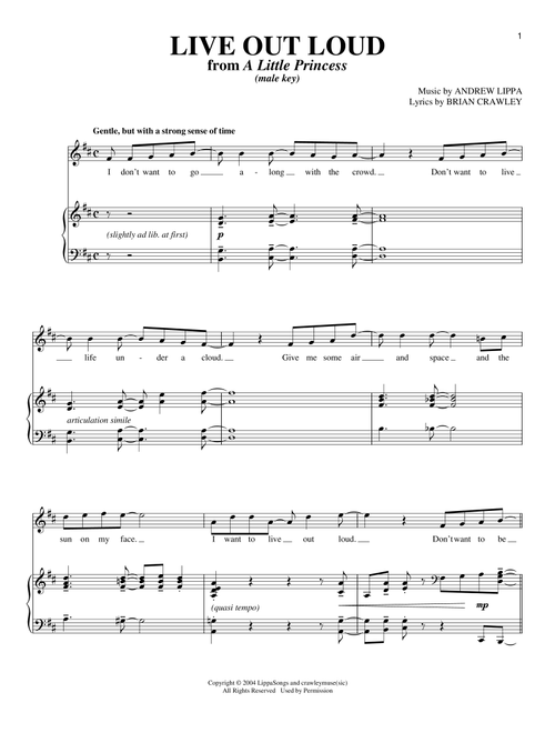 Live Out Loud - Andrew Lippa, Brian Crawley (Piano Vocal)