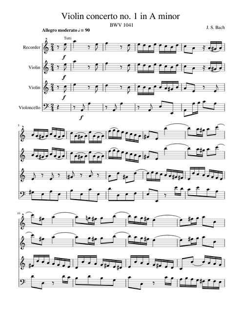 Bach Violin Concerto in A minor BWV 1041, four parts