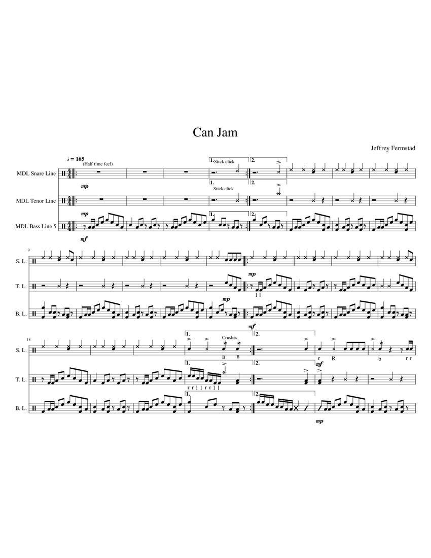 Can Jam Sheet music for Snare drum, Tenor drum, Bass drum (Percussion