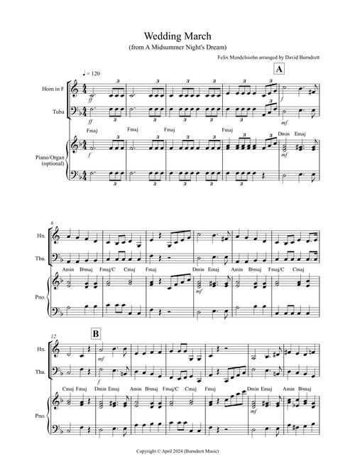Wedding March (from A Midsummer Night's Dream) for Horn and Tuba Duet (Arr. David Burndrett) - Felix Mendelssohn (Instrumental Duet)