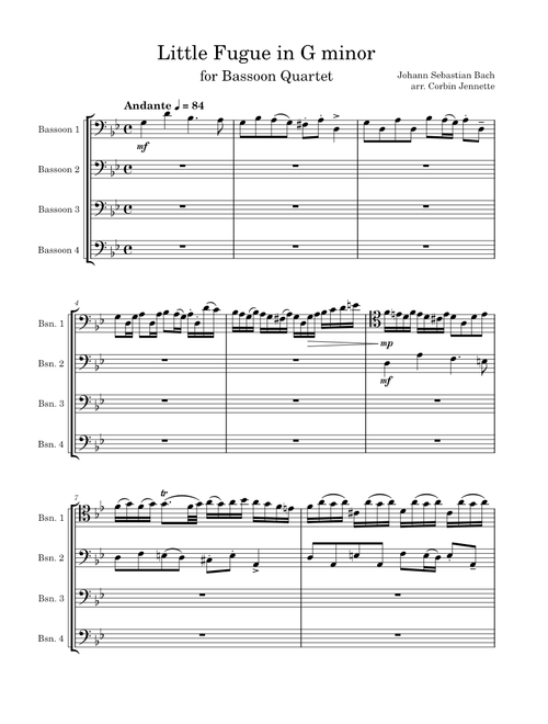 The Little Fugue In G Minor – Johann Sebastian Bach for Bassoon Quartet