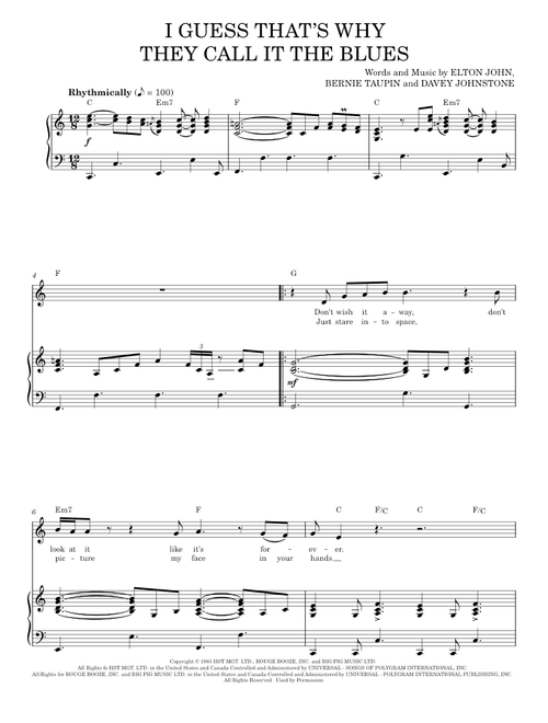 I Guess That's Why They Call It The Blues - Elton John (Piano Vocal)