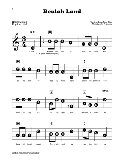 Beulah Land - John R Sweney, Edgar Page Stites (E-Z Play Today)