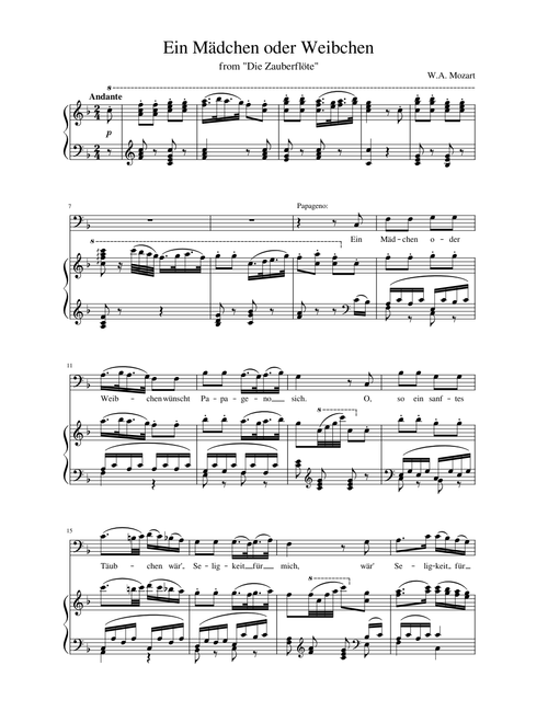 Ein Mädchen oder Weibchen from "Die Zauberflöte"