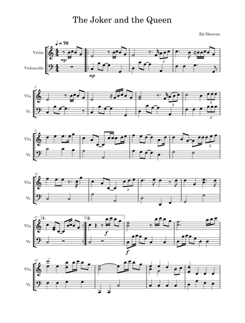 The joker and the queen – Ed Sheeran - for Violin and Cello