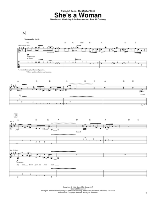 She's A Woman - Jeff Beck, The Beatles (Guitar Tab)