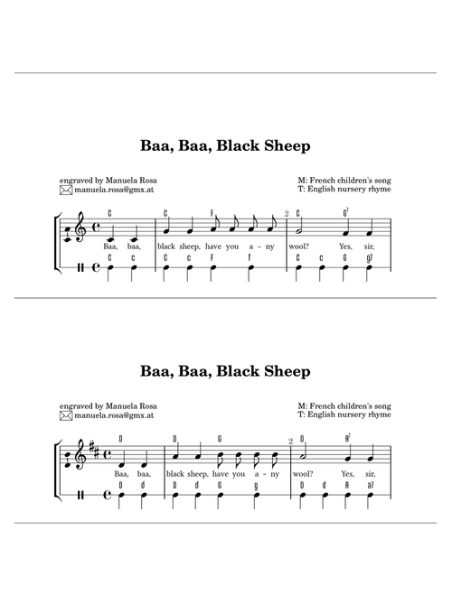 Baa, baa, black sheep (Akkordeon accordion Manuelas Kinderlieder) (Arr. Manuela Rosa) - Traditional (Piano Chords-Lyrics)