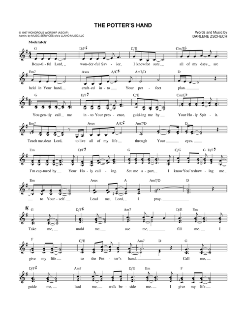 The Potter's Hand - Darlene Zschech (Lead Sheet - Fake Book)