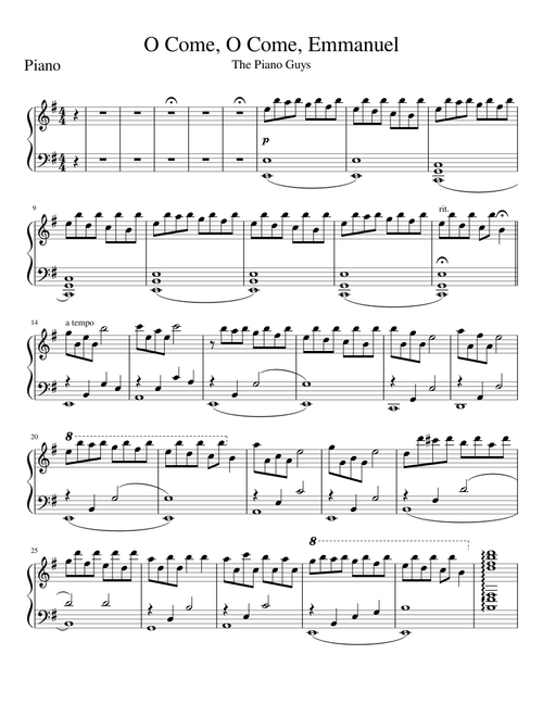 O Come O Come Emmanuel The Piano Guys Piano Part