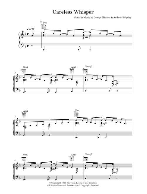 Careless Whisper - George Michael (Piano-Vocal-Guitar (Piano Accompaniment))