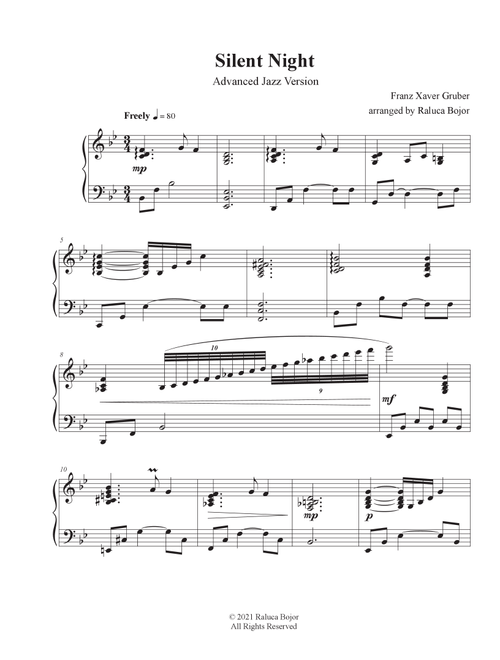 Silent Night (advanced jazz piano) (Arr. Raluca Bojor) (Piano Solo)