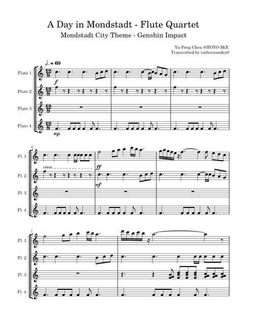 A Day in Mondstadt 蒙德的一天 – Yu-Peng Chen - Flute Quartet