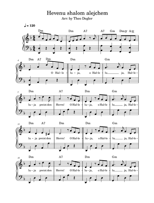 Hevenu shalom alejchem (Arr. Theo Degler) - Traditionell (Easy Piano)