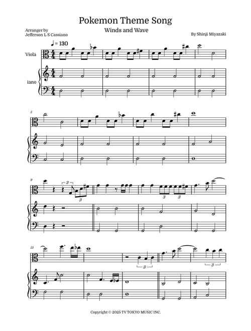 Pokemon (Arr. Jefferson LS Cassiano) - Shinji Miyazaki (Viola and Piano)