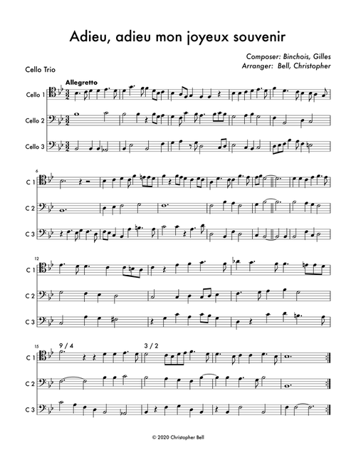 Adieu Adieu Mon Joyeux Souvenir (Arr. Christopher Bell) - Gilles, Binchois (String Ensemble)