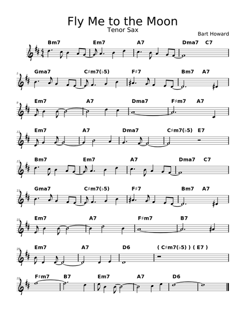 Fly me to the Moon Tenor Sax – Bart Howard Fly Me to the Moon Tenor sax