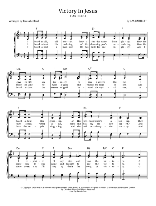 Victory In Jesus (Arr. Teresa Ledford) - EM Bartlett (Piano-Vocal-Guitar)