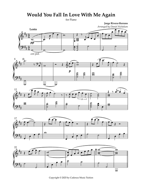 Would You Fall In Love With Me (again) (Arr. Daniel Nicholson) (Piano Solo)