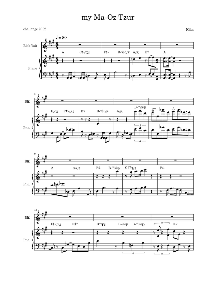 my_MaOz_Tzur Sheet music for Piano, Recorder (Piano Duo)