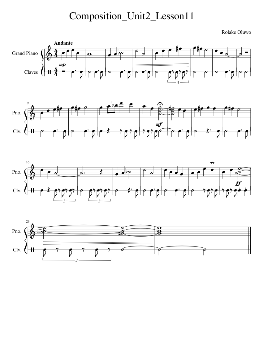 Composition_Unit2_Lesson11 Sheet music for Piano, Claves (Mixed Duet ...