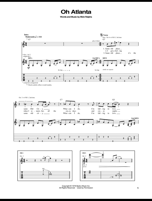 Oh Atlanta - Bad Company (Guitar Tab)