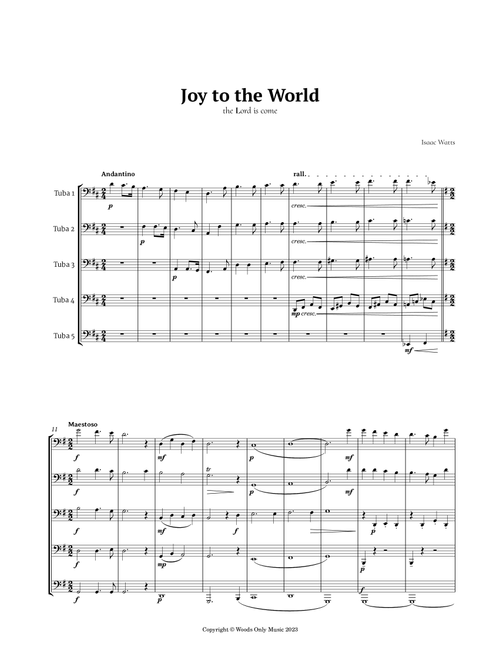 Joy to the World by for Tuba Quintet (Arr. Ander) - Isaac Watts (Brass Ensemble)