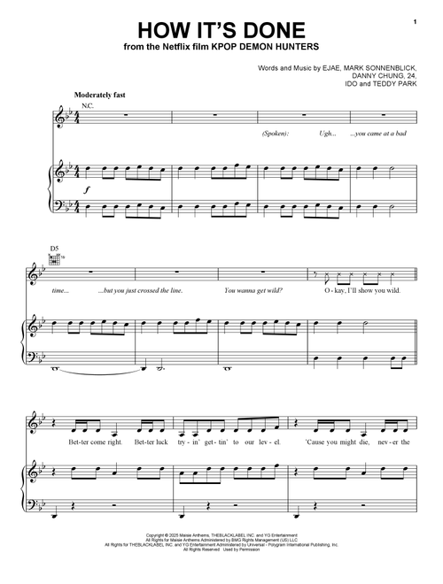 How It's Done (from KPop Demon Hunters) - Huntr/X (Ejae Audrey Nuna And Rei Ami) (Piano-Vocal-Guitar)