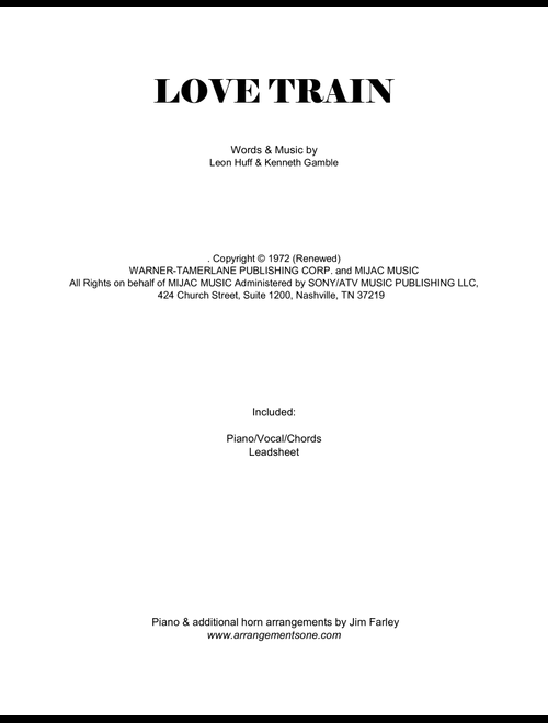 Love Train (Arr. Jim Farley www.arrangementsone.com) - O'Jays (Piano Vocal)