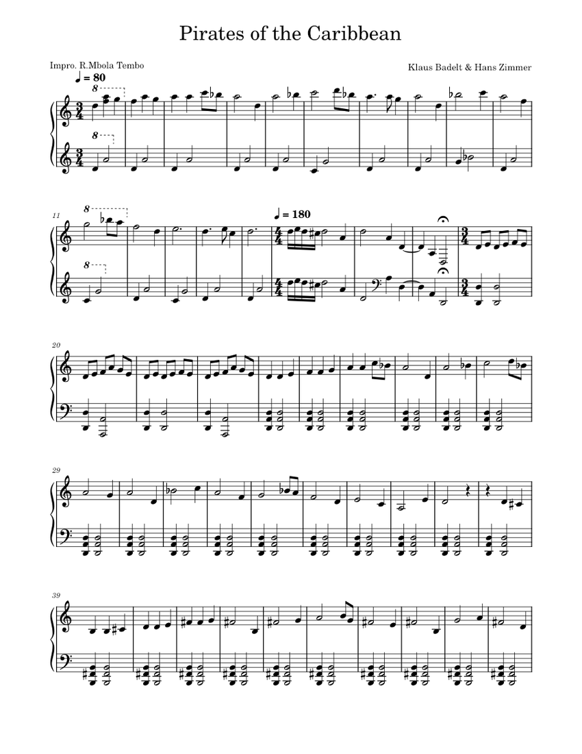 Pirates of the Caribbean Medley – Hans Zimmer & Klaus Badelt Sheet