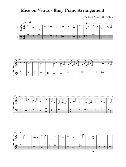 Mice On Venus – C418 (Easy Piano Arrangement)
