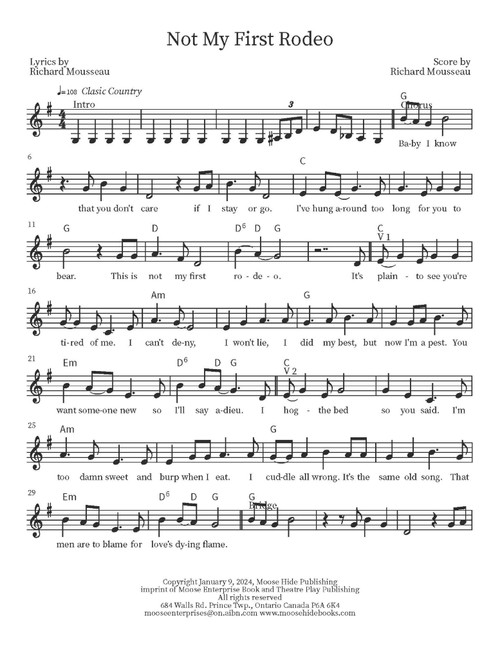 Not My First Rodeo (Arr. Richard Mousseau) - Rick Moose (Guitar Chords-Lyrics)
