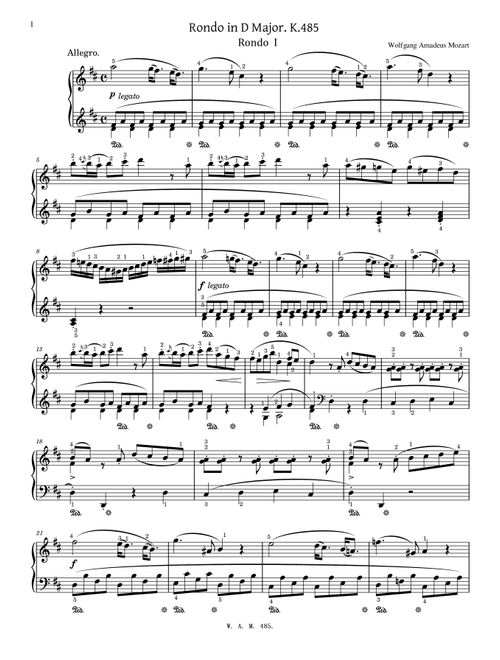 Mozart - Rondo in D Major K.485 - Original With Fingered - For Piano Solo (Arr. poon) - Wolfgang Amadeus Mozart (Piano Solo)