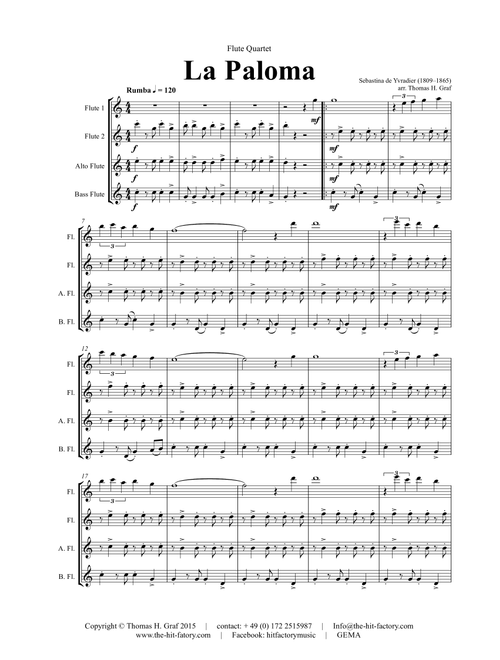La Paloma - Spanish Habanera - Flute Quartet (Arr. Thomas H. Graf) - Sebastina de Yvradier (1809–1865) (Woodwind Ensemble)