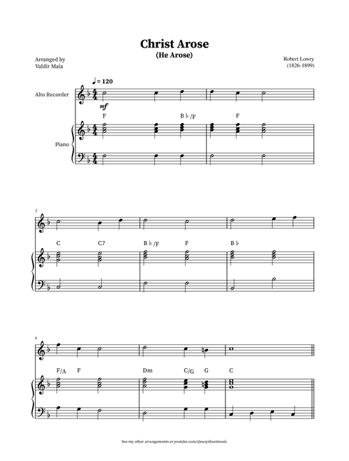 Christ Arose (He Arose) - Alto Recorder and Piano (with chords) (Arr. Valdir Maia) - Robert Lowry (Recorder Solo)