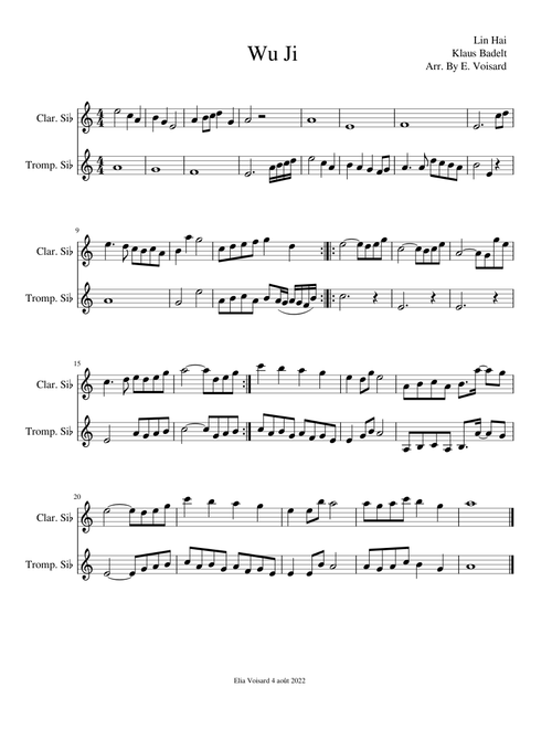 Wuji – Lin Hai wuji trumpet clarinette Arr. By E. Voisard