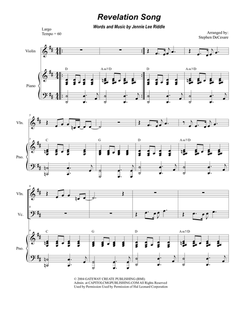 Revelation Song (Arr. Stephen DeCesare) - Jennie Lee Riddle (Instrumental Duet and Piano)