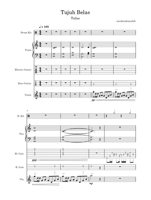 Tujuh Belas – Tulus (Indonesia) for Band