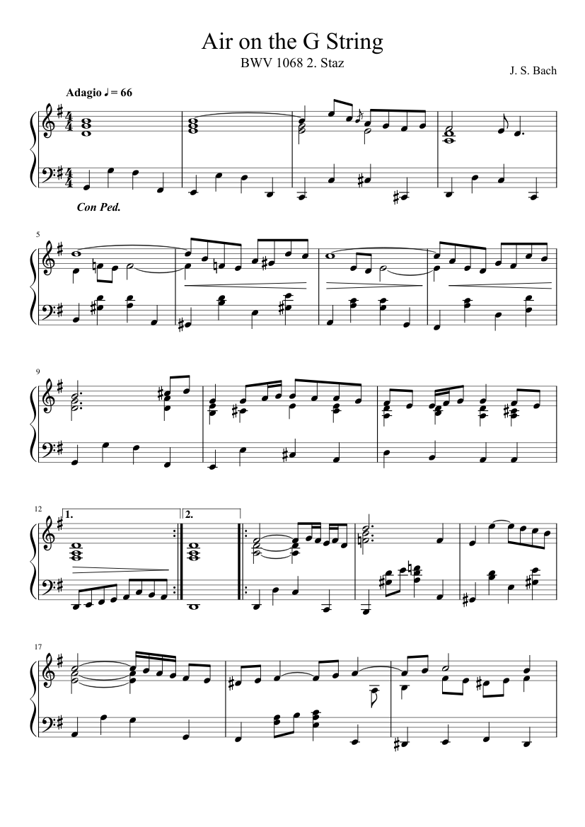 látigo lanzar Noticias J. S. Bach - Air on the G String (Piano arrangement) Sheet music for Piano  (Solo) | Musescore.com